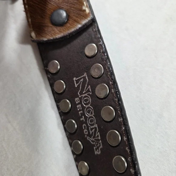 NOCONA Belt Leather Brown White Western Belt Silver Details Cowhide Large Unisex - Picture 7 of 8